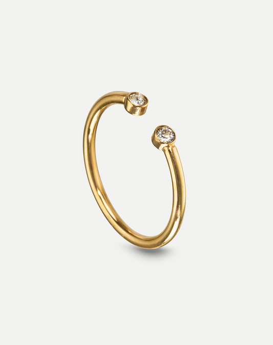 gold stack ring with two crystals